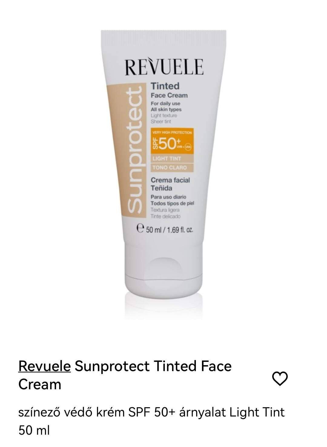 Revuele Sunprotect tinted face cream 50 SPF